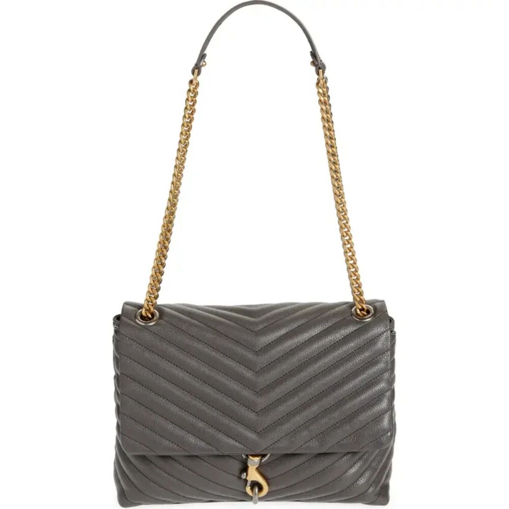 Rebecca Minkoff Edie Flap Shoulder Bag Graphite Grey Two Tone Quilted Leather